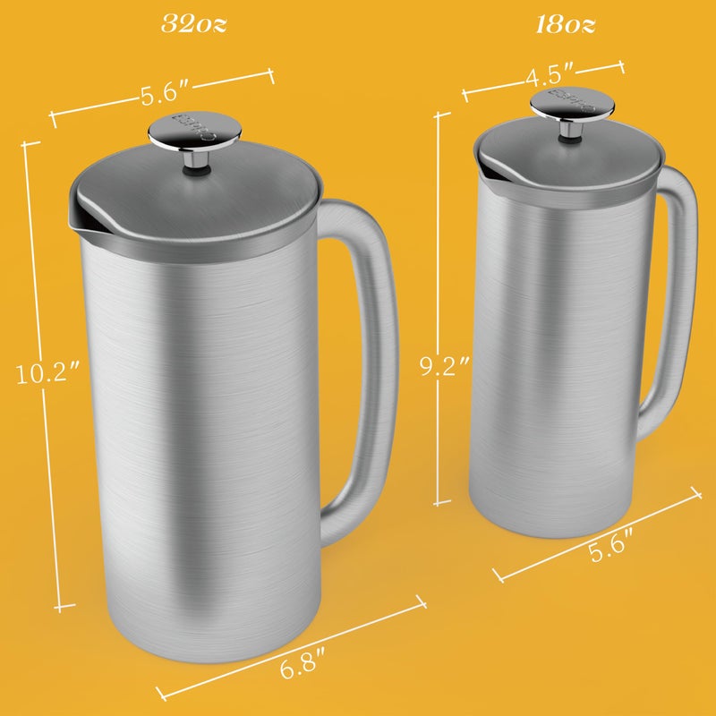 ESPRO P7 Brushed Stainless Steel French Press 304 â€“ Patented Double Walled Micro-Filter Insulated French Press Coffee Maker, Grit-Free Brew - Heat Resistant BPA Free (18oz) - Image 3